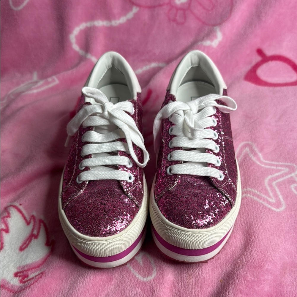 Marc Jacobs Pink and White Sparkle Sneakers